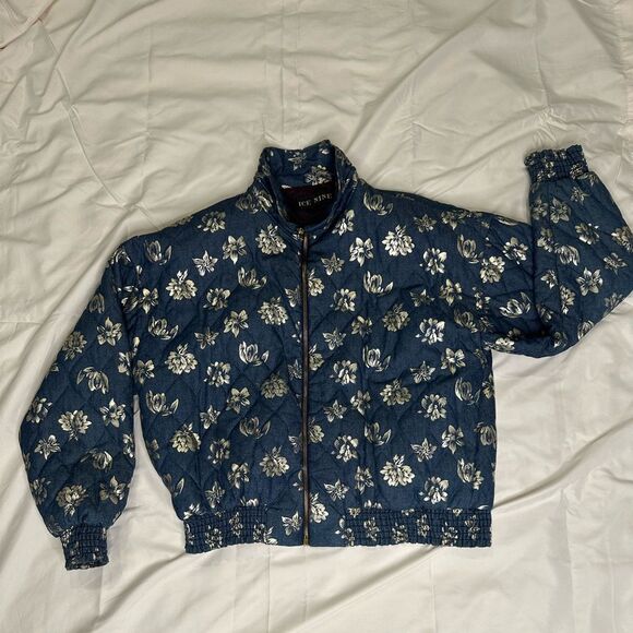 Ice Nine 1980s Vintage Quilted Floral Metallic Bomber Jacket Made in USA size S - Picture 9 of 15
